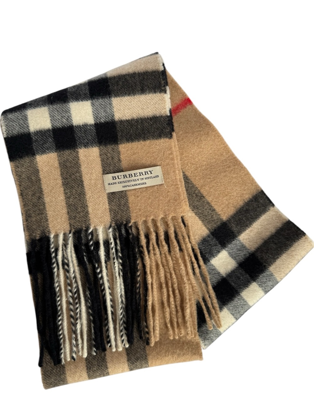 Authentic Burberry Narrow Large Nova Check Cashmere Scarf Classic Camel Fringe